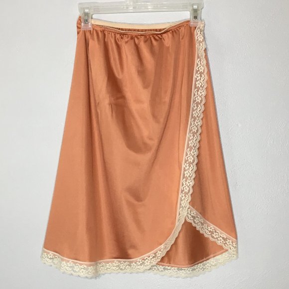 Vintage Copper Colored Half Slip, Feminine Slip Skirt, Wrap High Slit Coquette - Picture 6 of 16